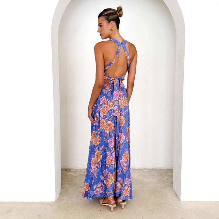 Damen Maxikleid mit hochgeschlossenem Ausschnitt und floralen Akzenten W&W Mode