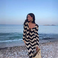 Damen Strickkleid mit Zickzack-Design und weitem Schnitt WW