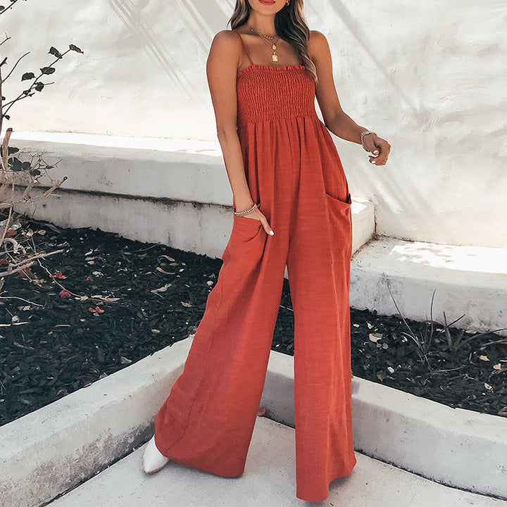 Damen Jumpsuit mit weitem Bein und elastischem Oberteil W&W Mode