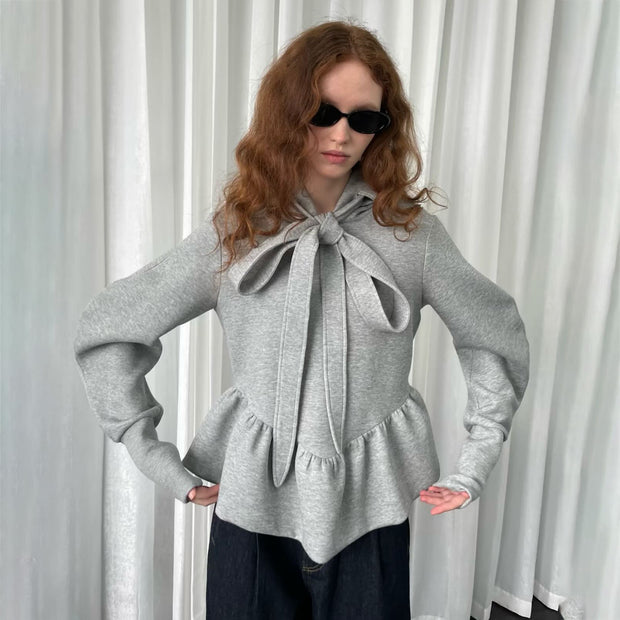 Damen Pullover mit Krawatten-Detail und Volant WW