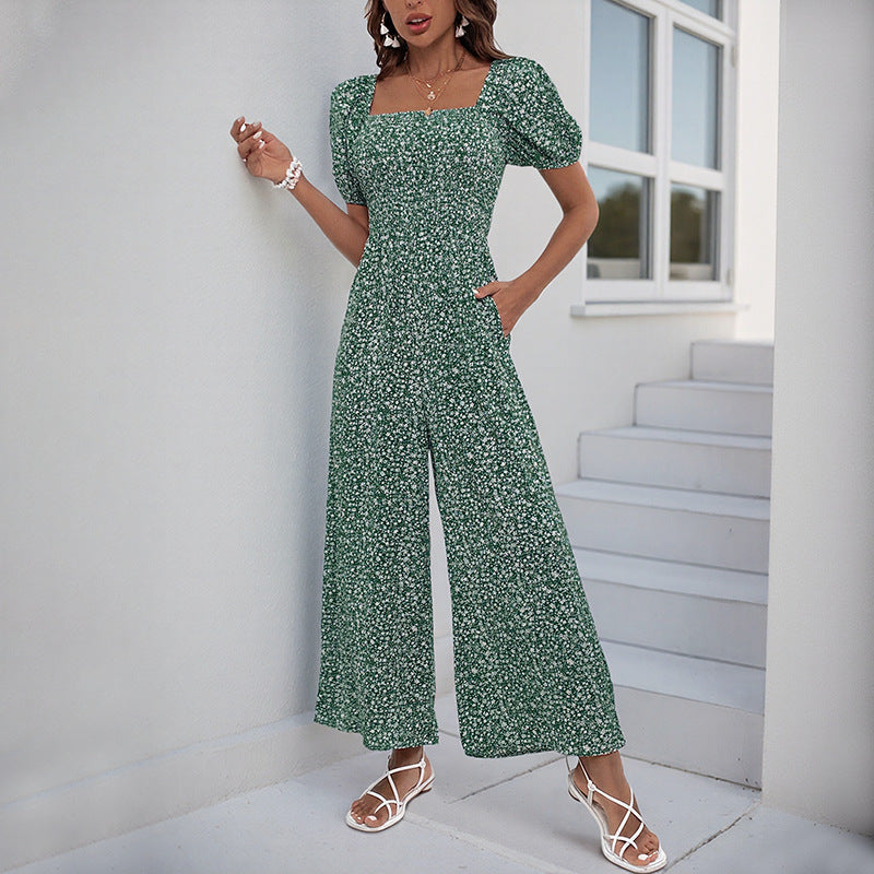 Damen Oversized Jumpsuit mit Puffärmeln und elastischem Taillenbund WW