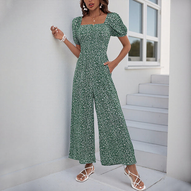 Damen Oversized Jumpsuit mit Puffärmeln und elastischem Taillenbund WW
