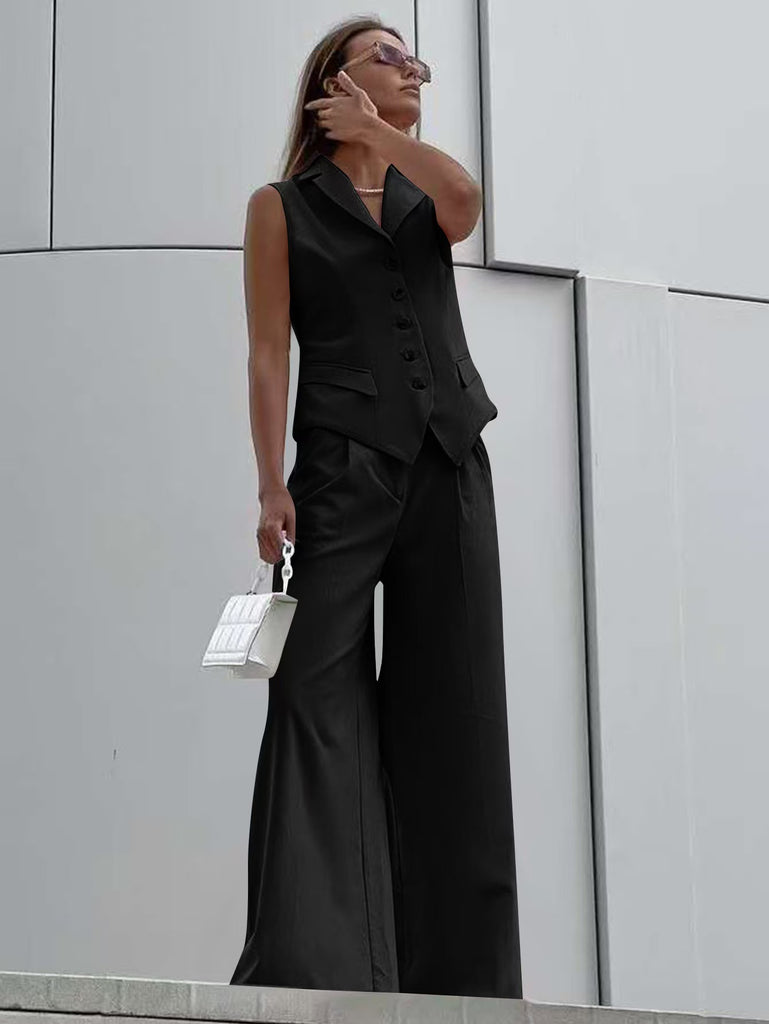Damen Jumpsuit mit ärmellosem Blazer und weiten Hosen WW