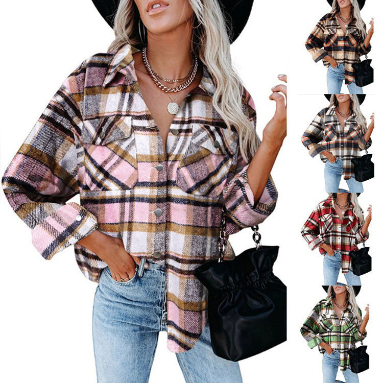 Damen Karobluse mit aufgesetzten Taschen und modernem Schnitt WW