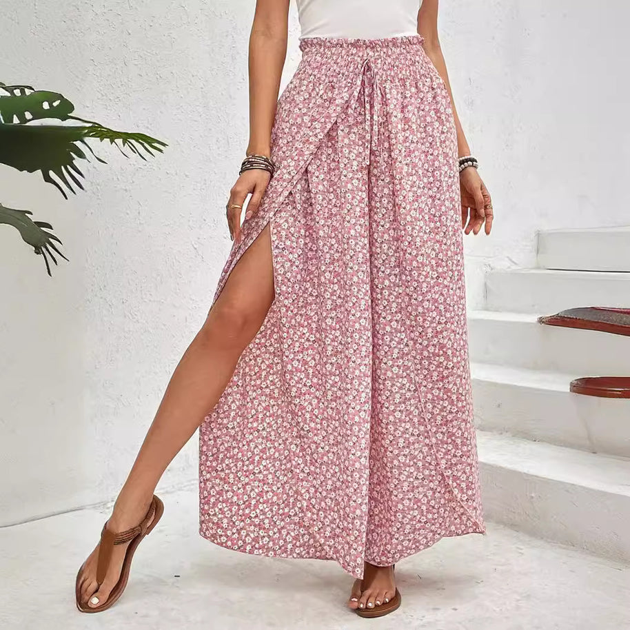 Damen weite Sommerhose mit elastischem Bund und floralem Design WW