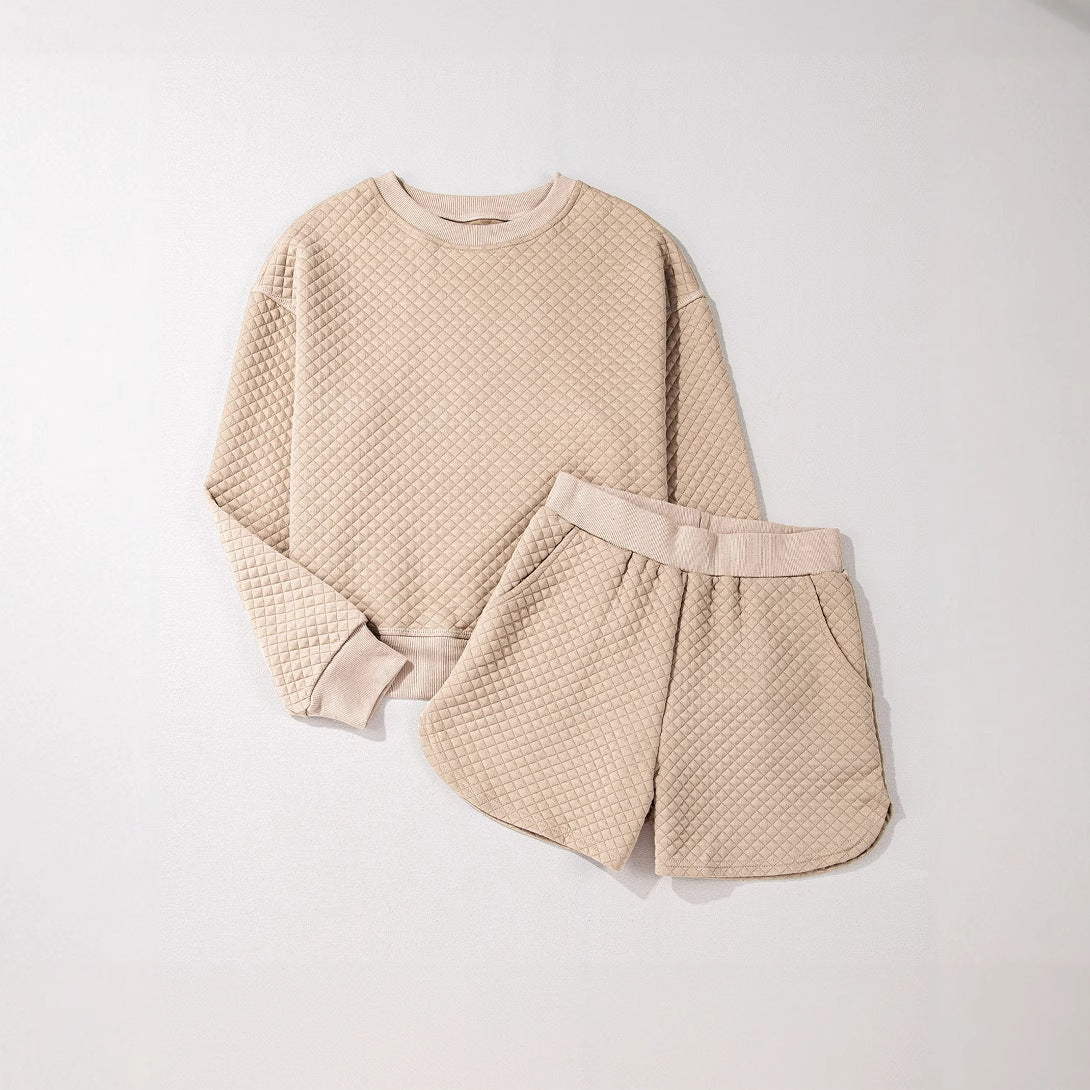 Damen Casual Lounge-Set mit strukturiertem Sweatshirt und Shorts WW