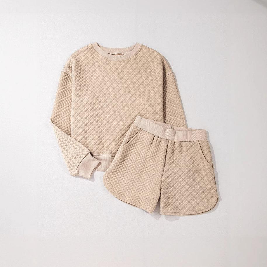 Damen Casual Lounge-Set mit strukturiertem Sweatshirt und Shorts WW
