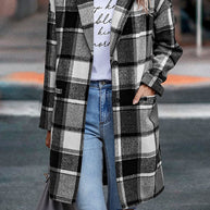 WW | Lässiger Wollmantel mit Revers-Taschen und Karomuster für Damen | Stilvoll und Bequem