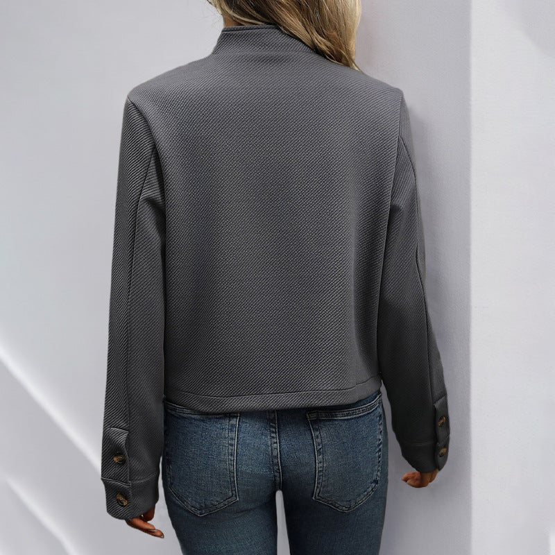 Damen Kurzjacke mit strukturiertem Stoff und modischen Knöpfen W&W Mode