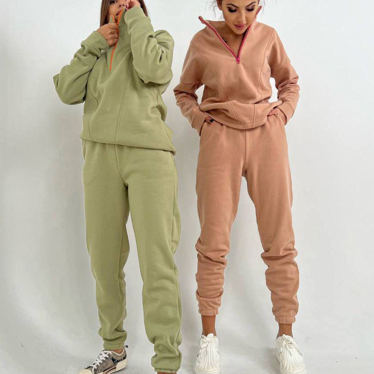 Damen sportliches Fleece-Jogginganzug mit Stehkragen WW