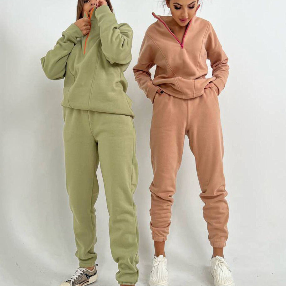 Damen sportliches Fleece-Jogginganzug mit Stehkragen WW