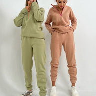 Damen sportliches Fleece-Jogginganzug mit Stehkragen WW