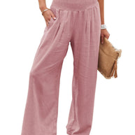 Damen Weite Leinenhose mit elastischem Bund und Falten WW