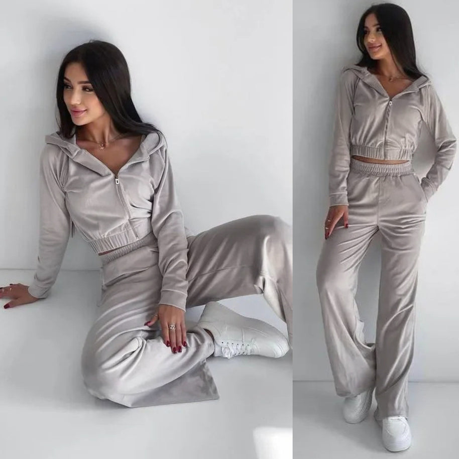 Damen Sportliches Fleece-Set mit Kapuze WW
