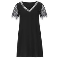 Damen elegantes V-Ausschnitt Shift-Kleid mit Spitzenärmeln WW