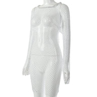 Damen glitzernder Netz-Bodysuit mit langen Ärmeln und figurbetontem Schnitt W&W