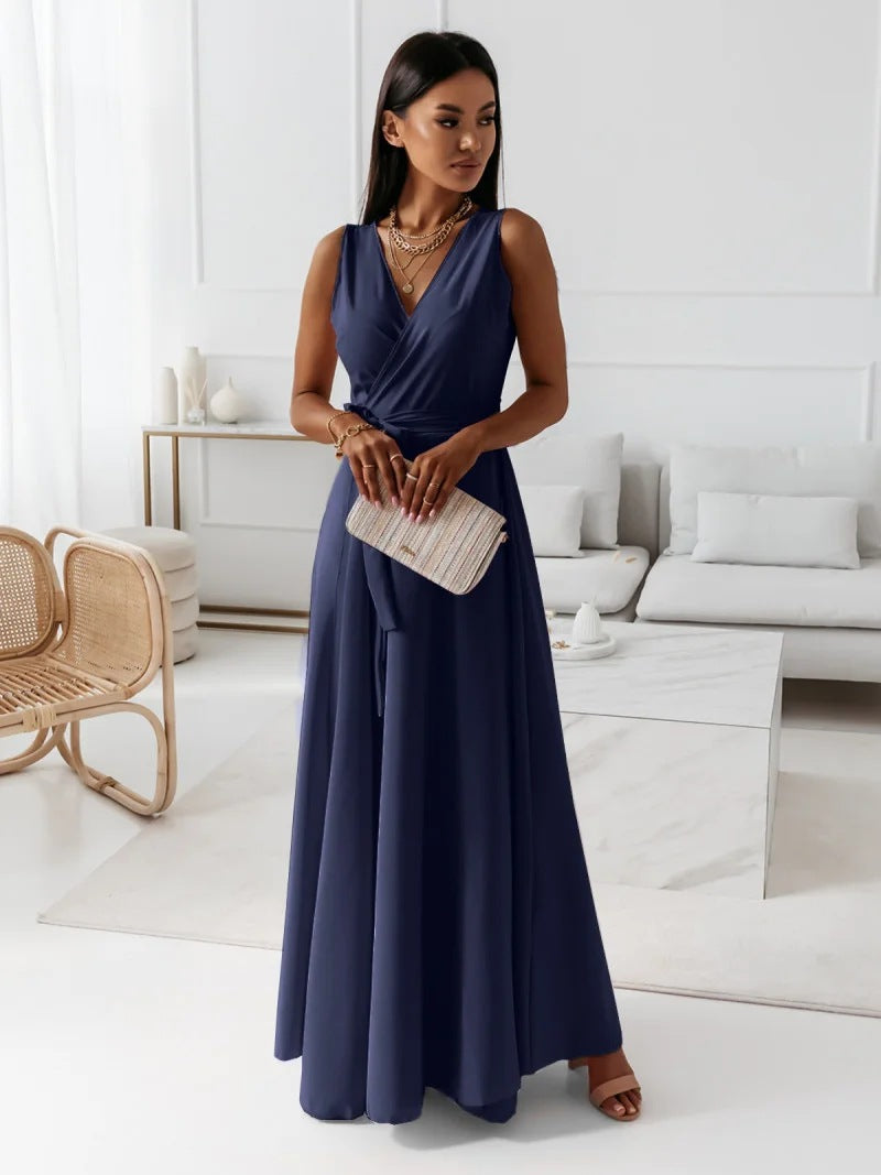 W&W Mode | Elegantes V-Ausschnitt Ärmelloses Maxi-Kleid für Damen