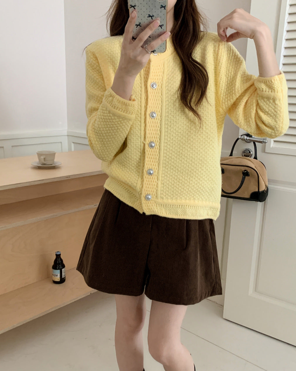Damen Strickjacke mit strukturiertem Muster und hochwertigen Knöpfen WW