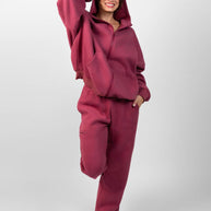Damen sportliches Fleece-Hoodie-Set mit Reißverschluss und weiten Hosen WW