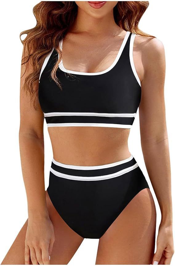 Damen Sportliches Bikini-Set mit hoch geschnittenem Unterteil und sportlichem Oberteil WW