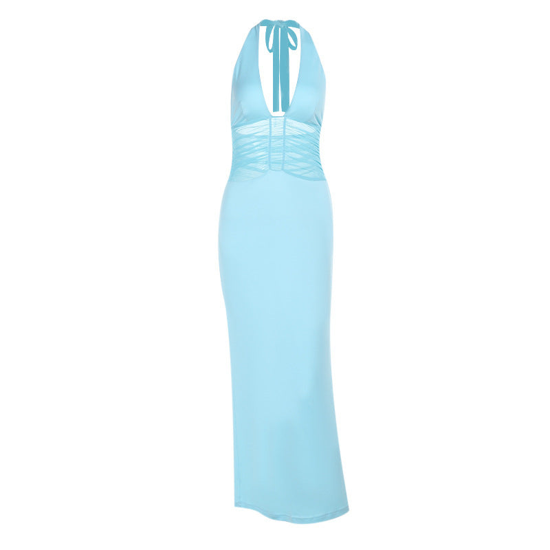 Damen Elegantes Maxikleid mit tiefem V-Ausschnitt und gerafftem Oberteil W&W