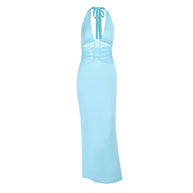 Damen Elegantes Maxikleid mit tiefem V-Ausschnitt und gerafftem Oberteil W&W