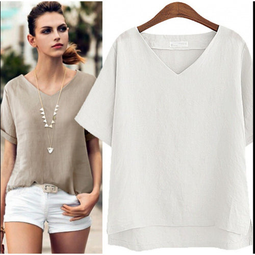 Damen lässige V-Ausschnitt Bluse mit überschnittenen Schultern WW