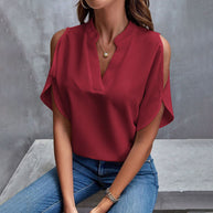 Damen Kurzarmbluse mit elegantem V-Ausschnitt und luftigen Schmetterlingsärmeln W&W