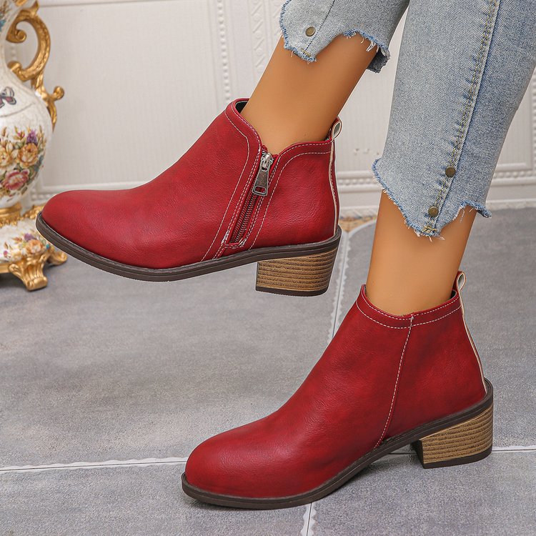 Damen Biker-Stiefeletten mit seitlichem Reißverschluss und modischer Struktur WW