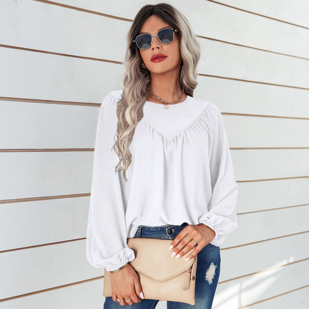 Damen Elegantes und lässiges Blusenshirt mit Bauschärmel WW