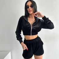 Damen sportliches Fleece Loungewear Set mit Kapuze WW
