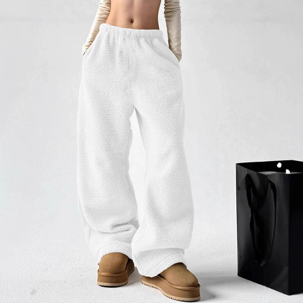 Damen bequeme Fleece-Hose mit weitem Schnitt und elastischem Bund WW