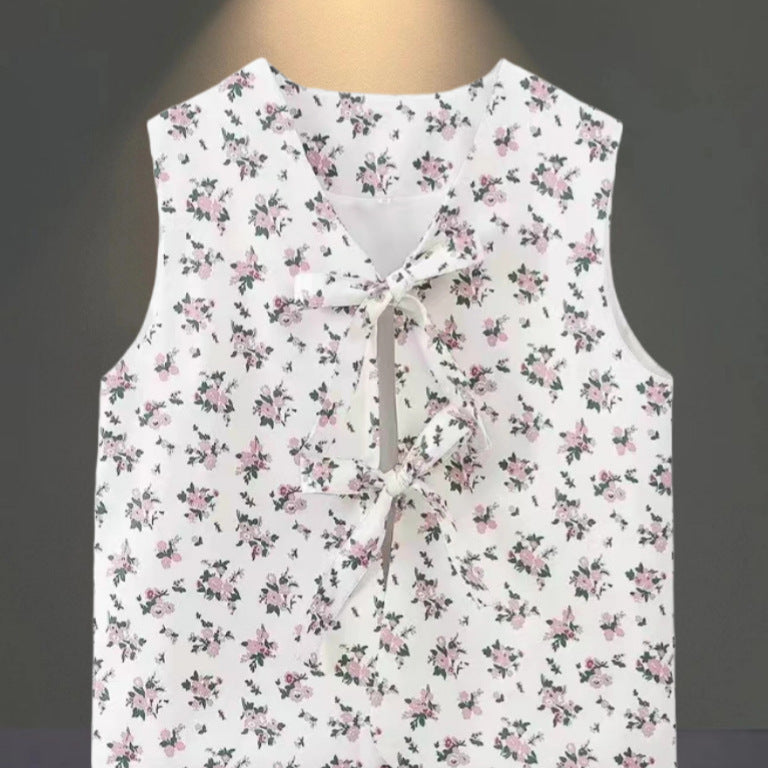Damen Ärmelloses Blusenkleid mit floralem Design und raffiniertem Schleifenverschluss WW