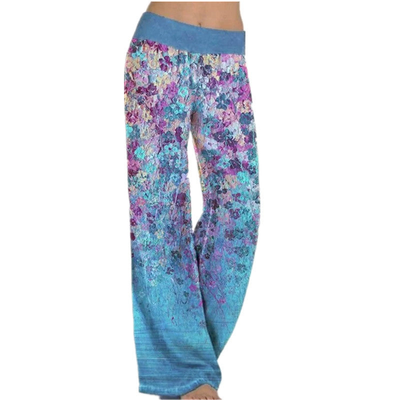 Damen lässige Palazzo-Hose mit floralem Druck und elastischem Bund WW