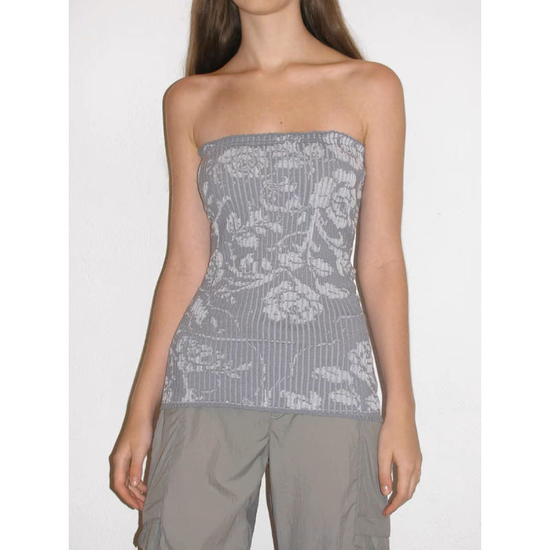 Damen Strapless Blumenmuster Top WW