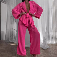 Damen lässiges Kimono-Set mit weitem Schnitt und elastischem Bund WW