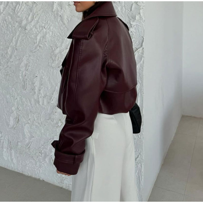Damen angesagter Biker-Lederjacke mit Oversized-Schnitt WW