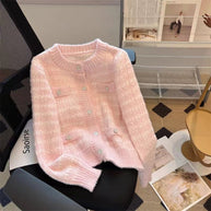 Damen Strickjacke mit Taschen und dekorativen Knöpfen WW