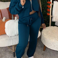 Damen sportliches Set mit cropped Oberteil und weiten Hosen WW