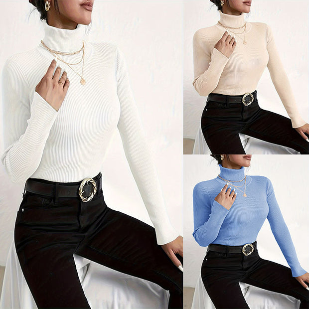 Damen Rollkragenpullover mit feiner Rippstruktur WW