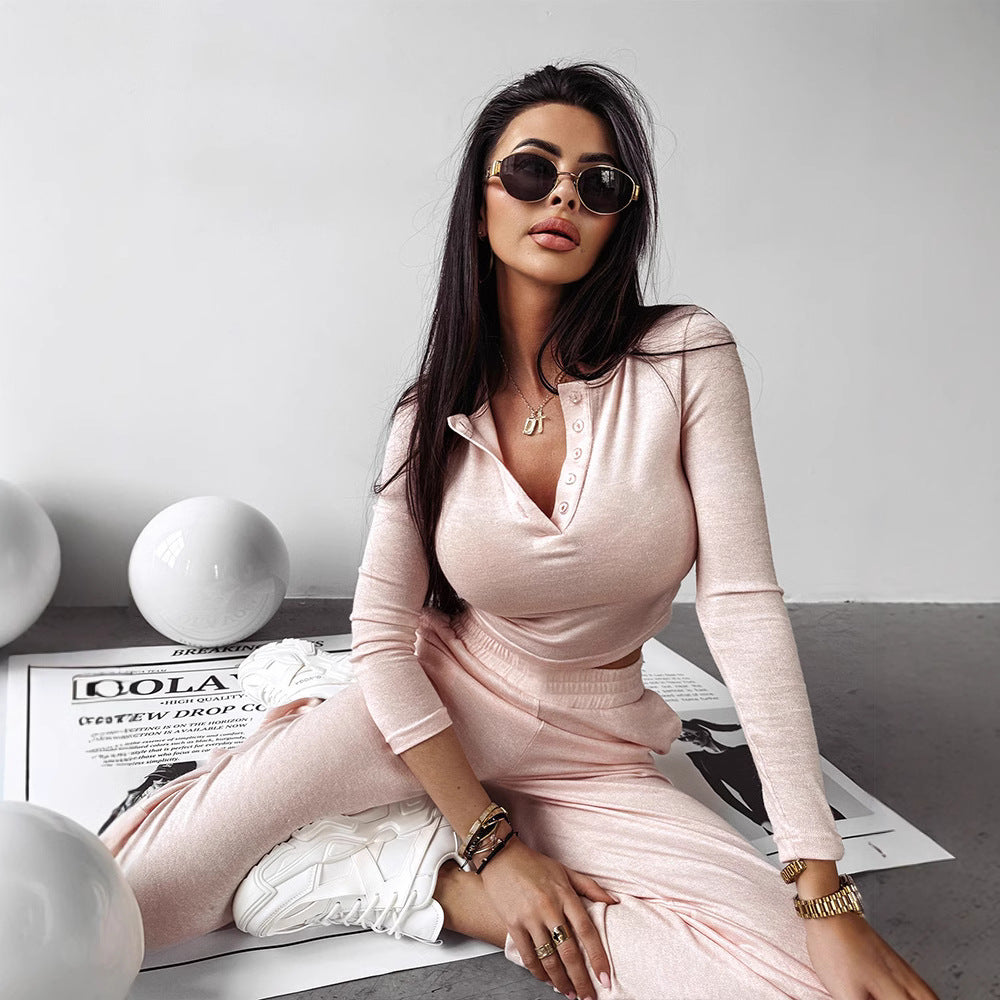 Damen Bequemes Lounge-Set mit Knopfleiste WW