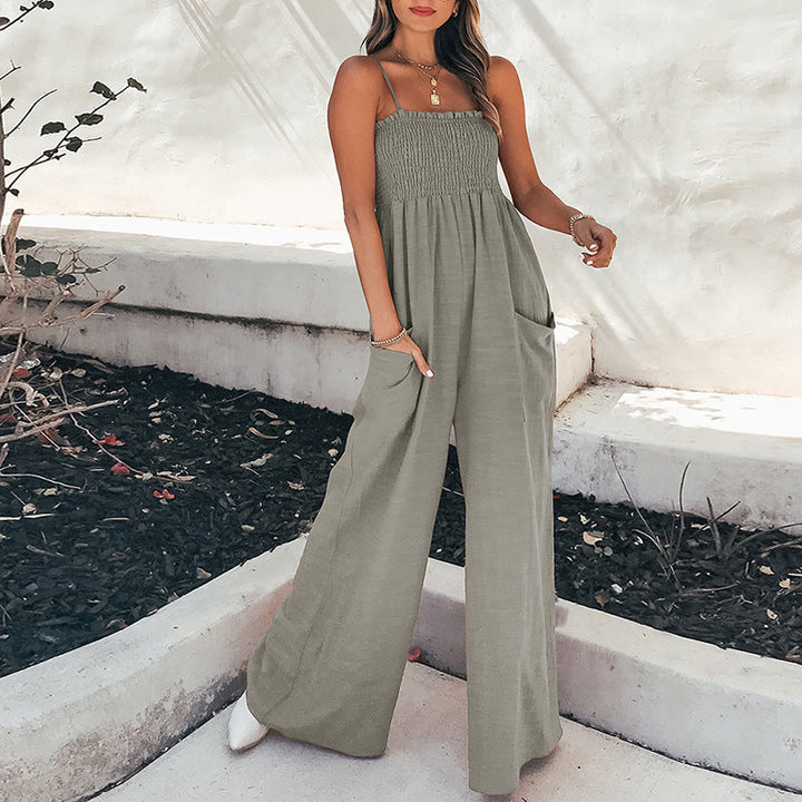 Damen Jumpsuit mit weitem Bein und elastischem Oberteil W&W Mode