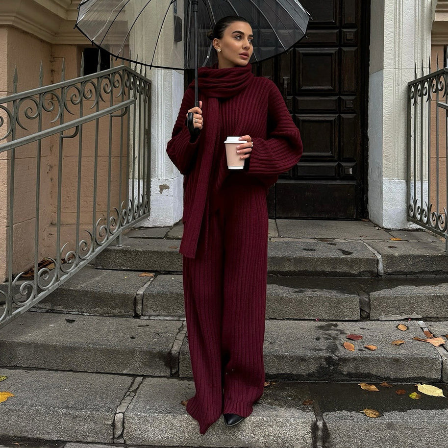 Damen Relaxed Strick-Ensemble mit Schal WW