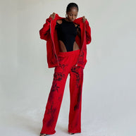 Damen Sportlicher Oversized Set mit einzigartigen Grafiken und Kapuze WW