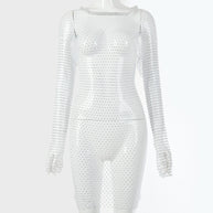 Damen glitzernder Netz-Bodysuit mit langen Ärmeln und figurbetontem Schnitt W&W