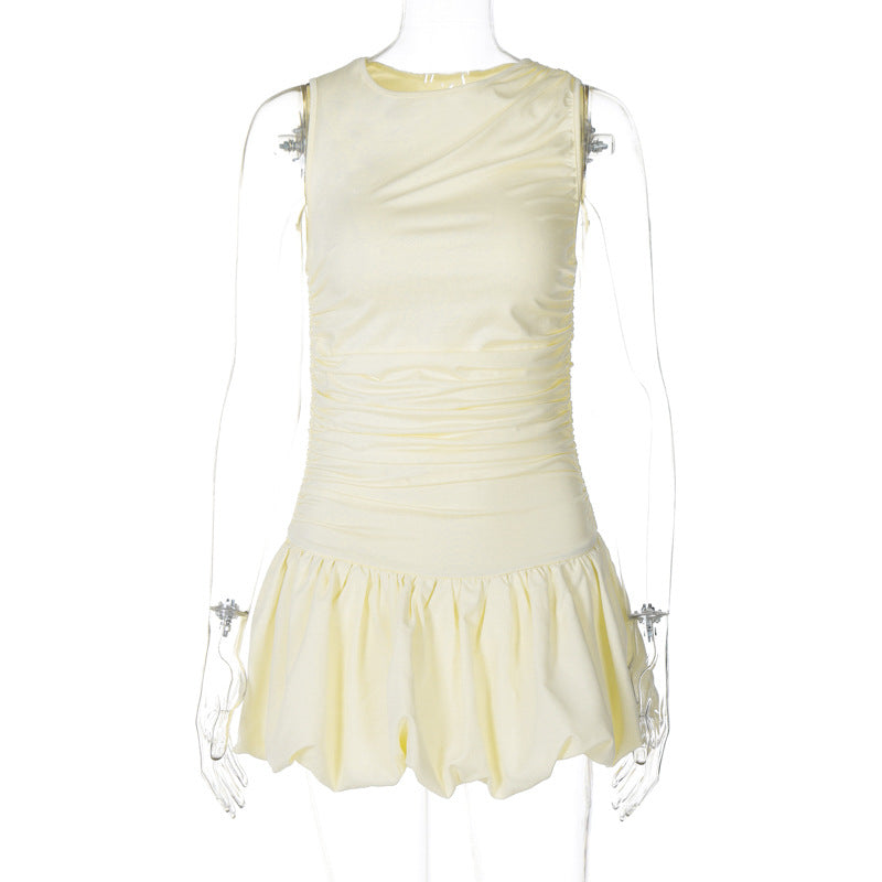 WW | Bestseller Damenmode Sommer Sexy Rundhals Ärmeloses Plissierter Kleid Frauen