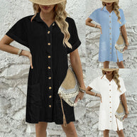 Damen Knielanges Hemdblusenkleid mit knopfbarem Design und praktischen Taschen WW