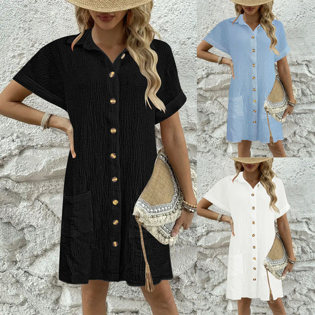 Damen Knielanges Hemdblusenkleid mit knopfbarem Design und praktischen Taschen WW