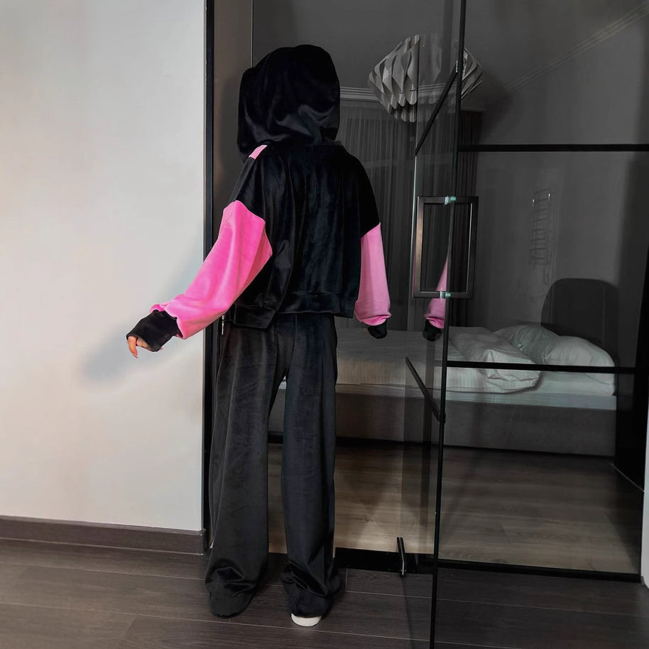 Damen sportlicher Fleece-Cropped-Hoodie mit hohem Kragen und breiten Ärmeln WW