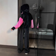 Damen sportlicher Fleece-Cropped-Hoodie mit hohem Kragen und breiten Ärmeln WW